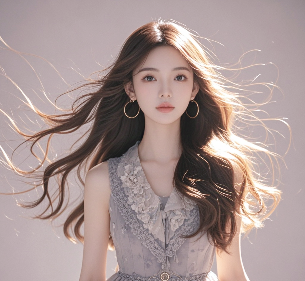 她有着如瀑布般柔顺的黑色长发,轻轻拂过纤细的肩头,散发着迷人的光泽