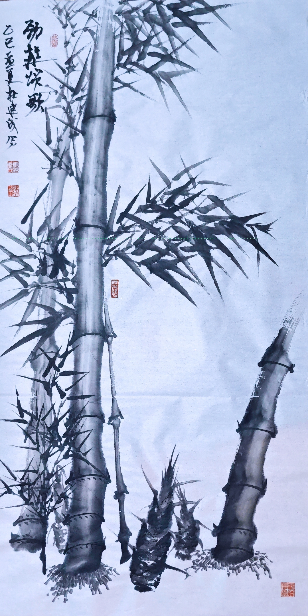 水墨写意丶彩色画大全国画四尺整张竖幅竹子作品的图片四尺整张国画