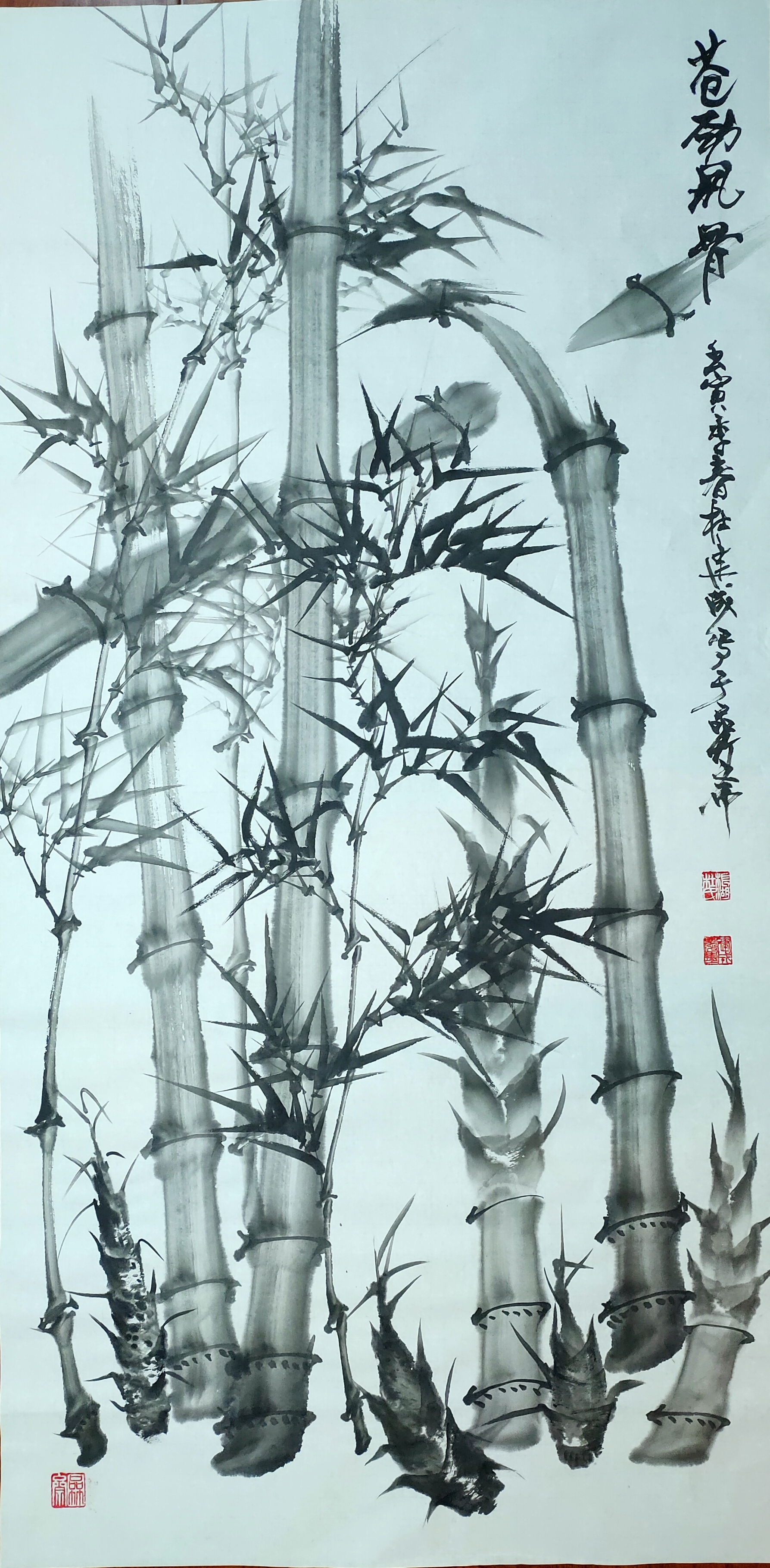 再画阳光竹画《苍劲风骨》,青竹林间,阳刚劲竹,一枝一叶使人坐怀不乱