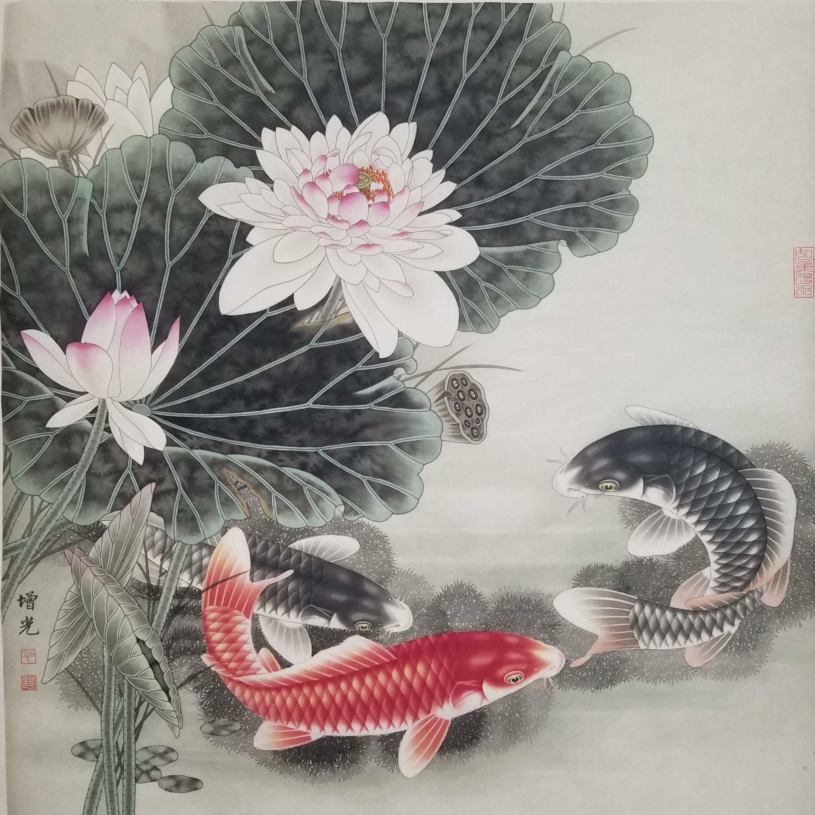 工笔画《连年有余》