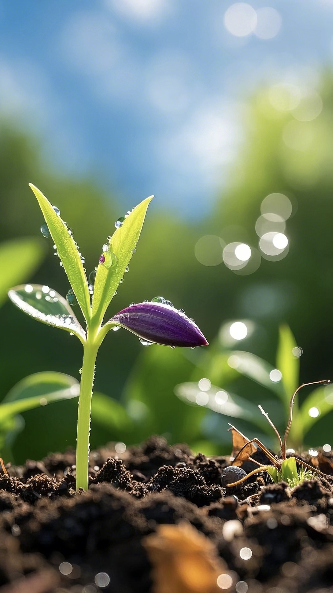 小蓝花破土而出,生命力就是这么顽强!