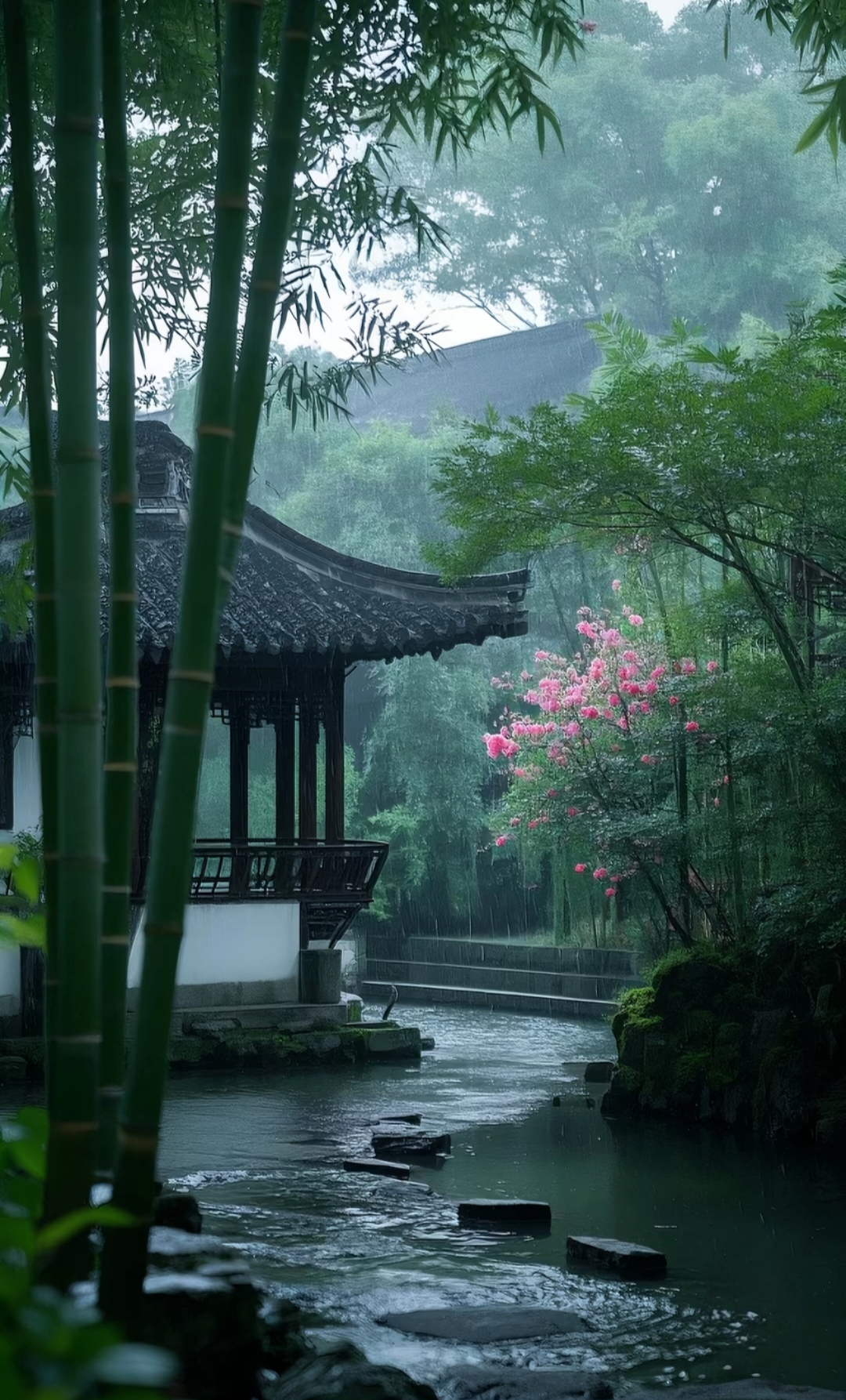 漫步古风园林,小桥流水人家,竹林深处听雨声