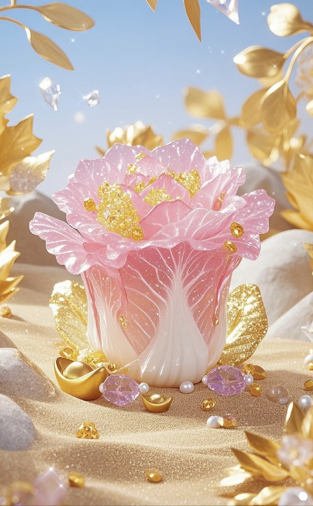 哇,这朵水晶花也太闪了吧,感觉它能在沙滩上发光!