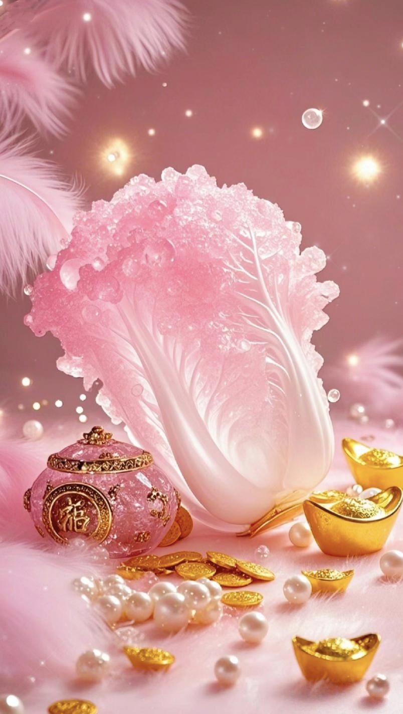 哇,这颗白菜闪着仙女粉的光芒,周围全是blingbling的珍珠和金币,真是