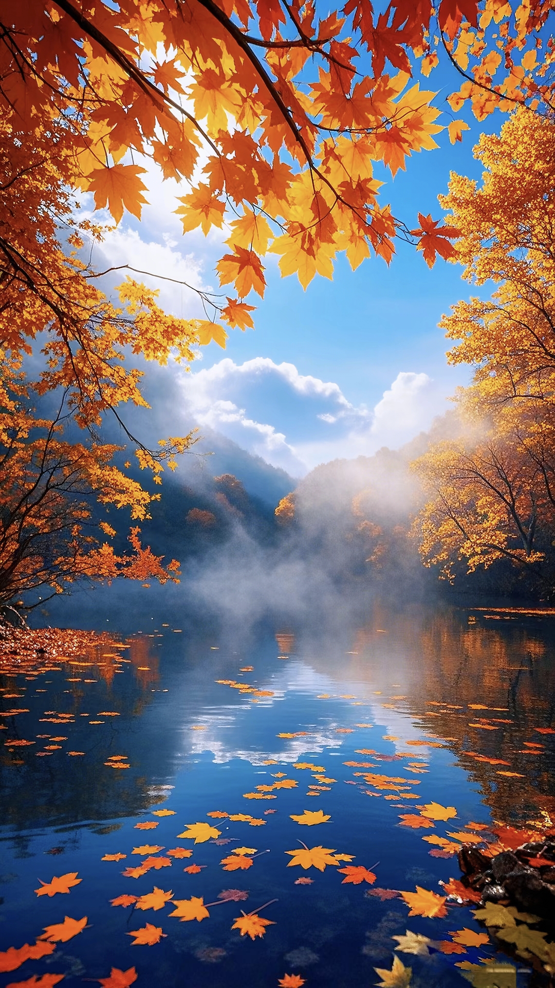 湖边的秋叶,美得就像一幅画!