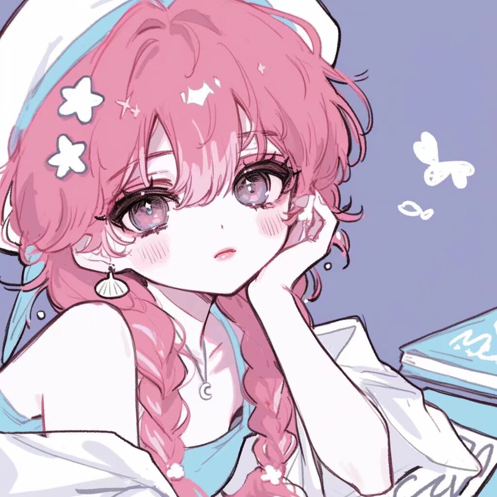 粉蓝白女生头像 这套有点帅帅,还有点可爱是怎么回事