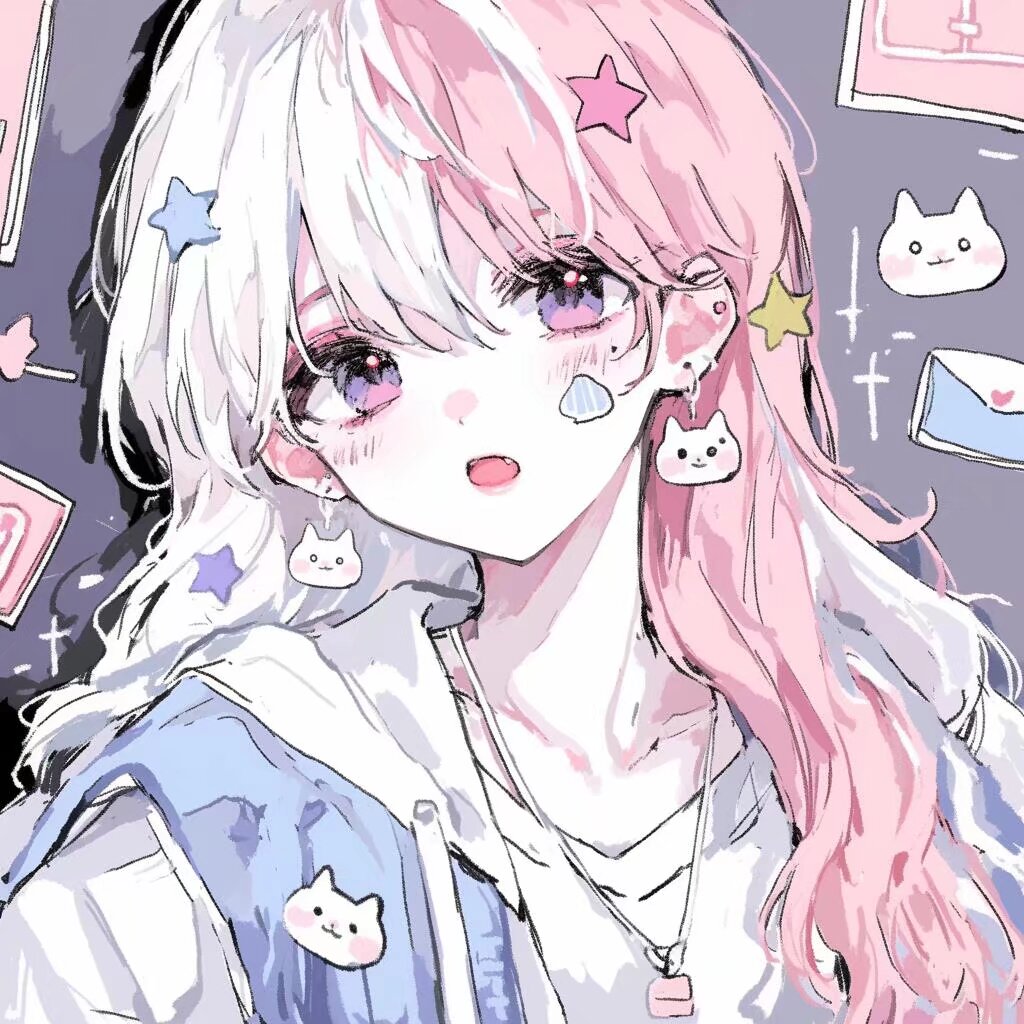 粉蓝白女生头像 这套有点帅帅,还有点可爱是怎么回事