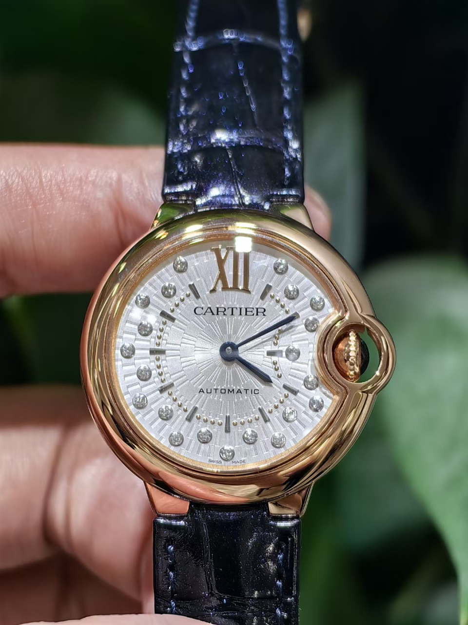 刚到极品卡地亚蓝气球女女士机械腕表 型号wgbb0052 33玫瑰金表盘内镶