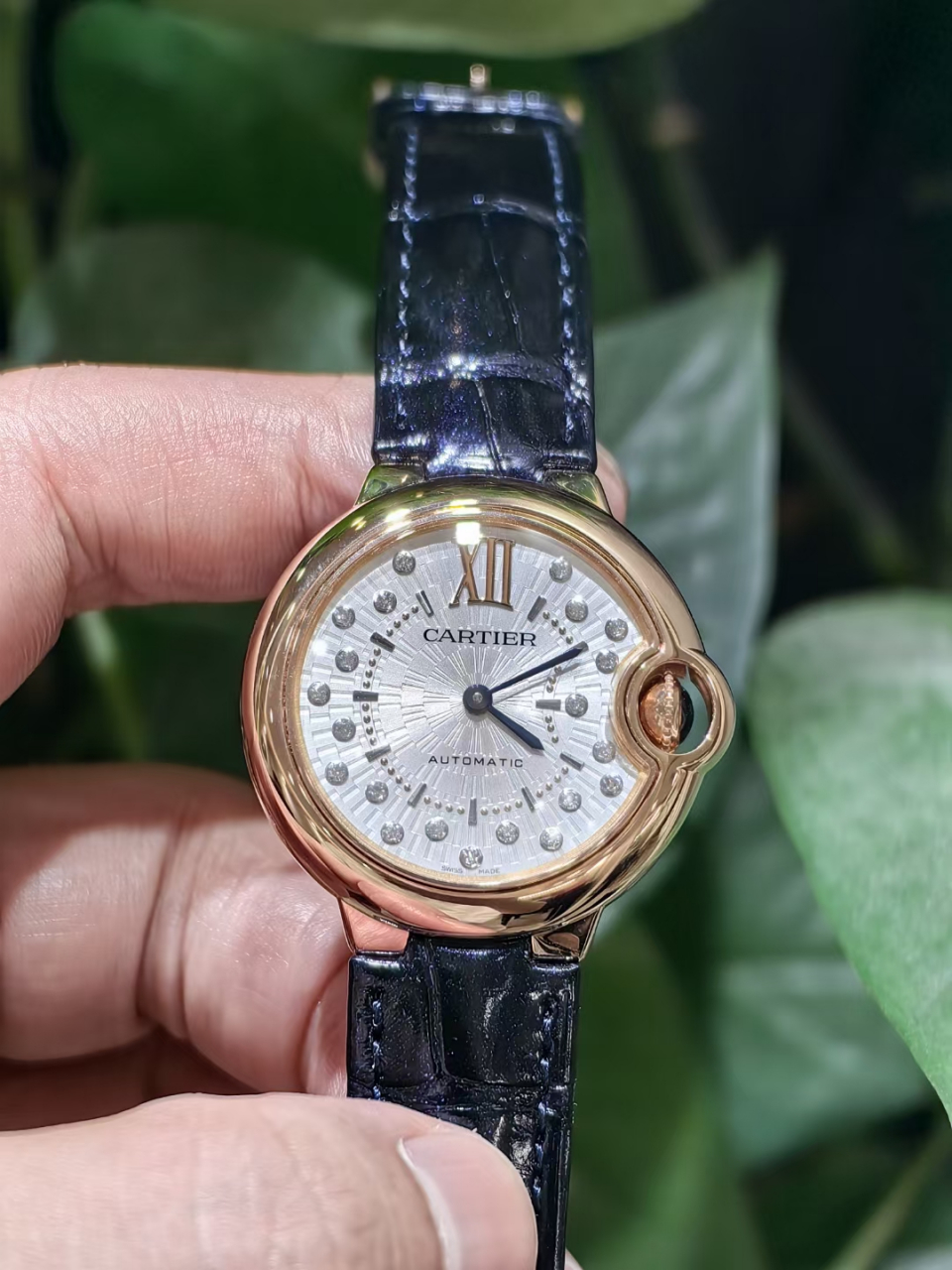 刚到极品卡地亚蓝气球女女士机械腕表 型号wgbb0052 33玫瑰金表盘内镶