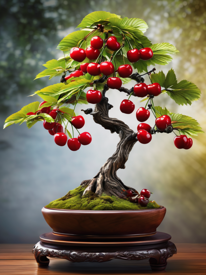 【樱桃盆景冠军作品】 樱桃盆景,冠绝群芳,如诗如画,尽显园艺之精髓.