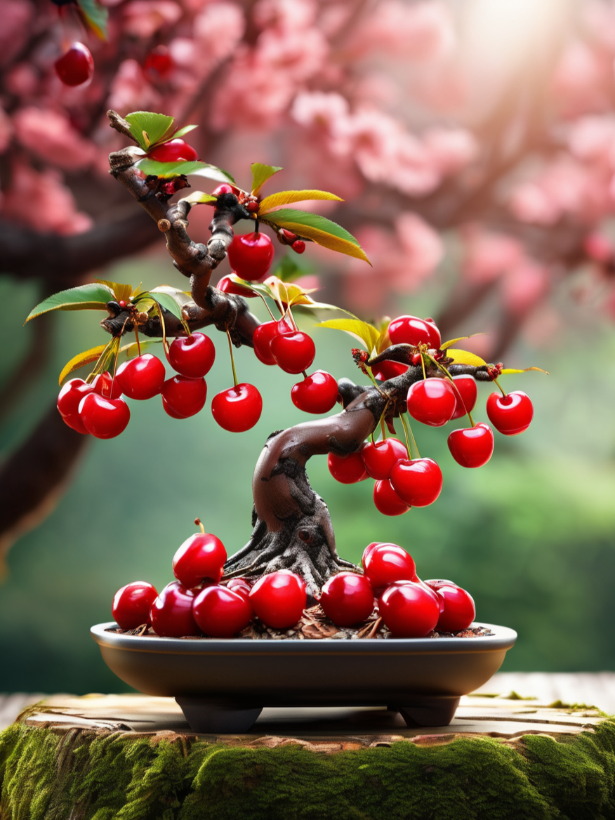 【樱桃盆景冠军作品】 樱桃盆景,冠绝群芳,如诗如画,尽显园艺之精髓.