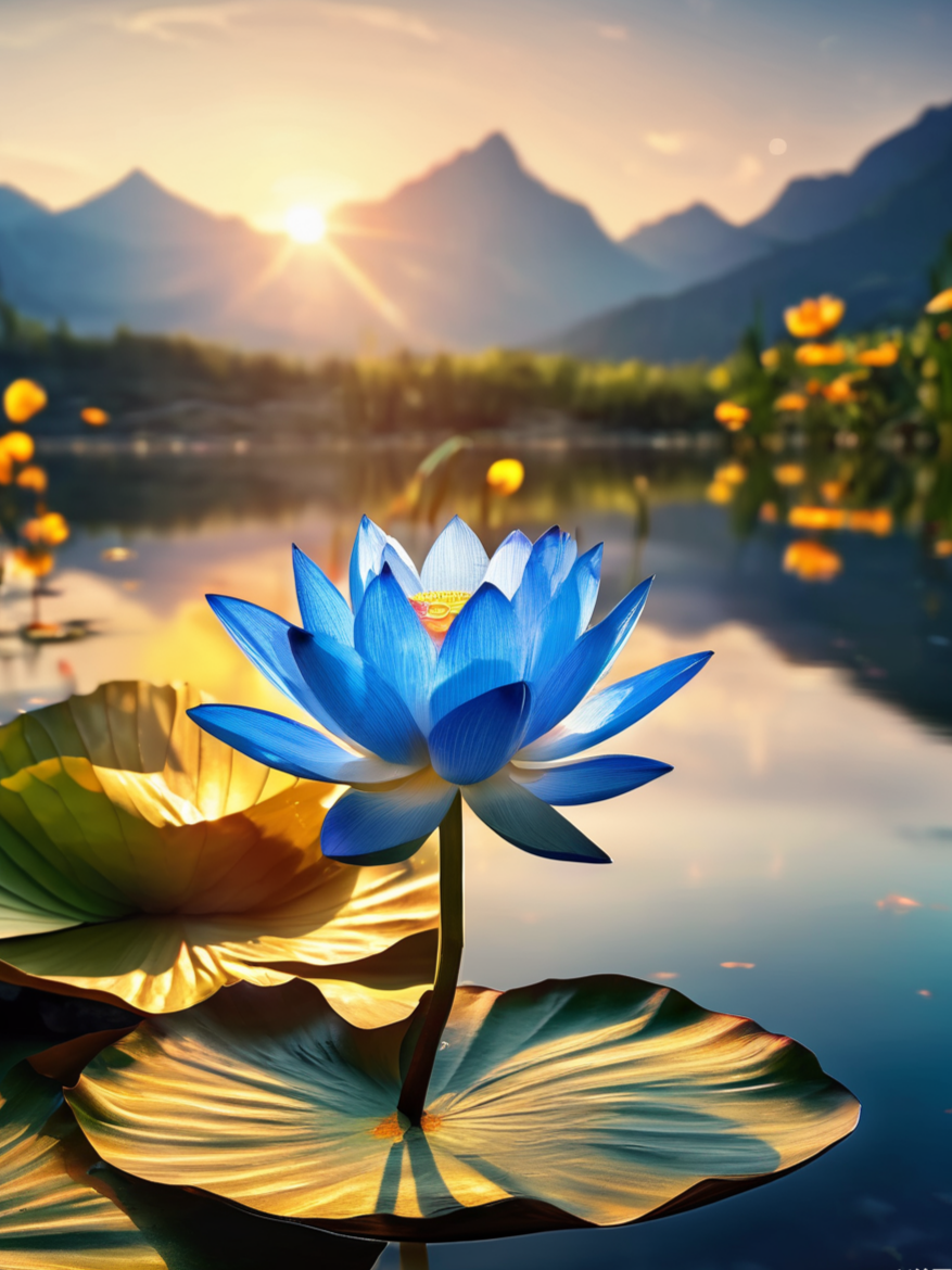 梦中的蓝莲花,在碧波荡漾的湖面轻轻摇曳,与微风共舞,散发出淡淡的