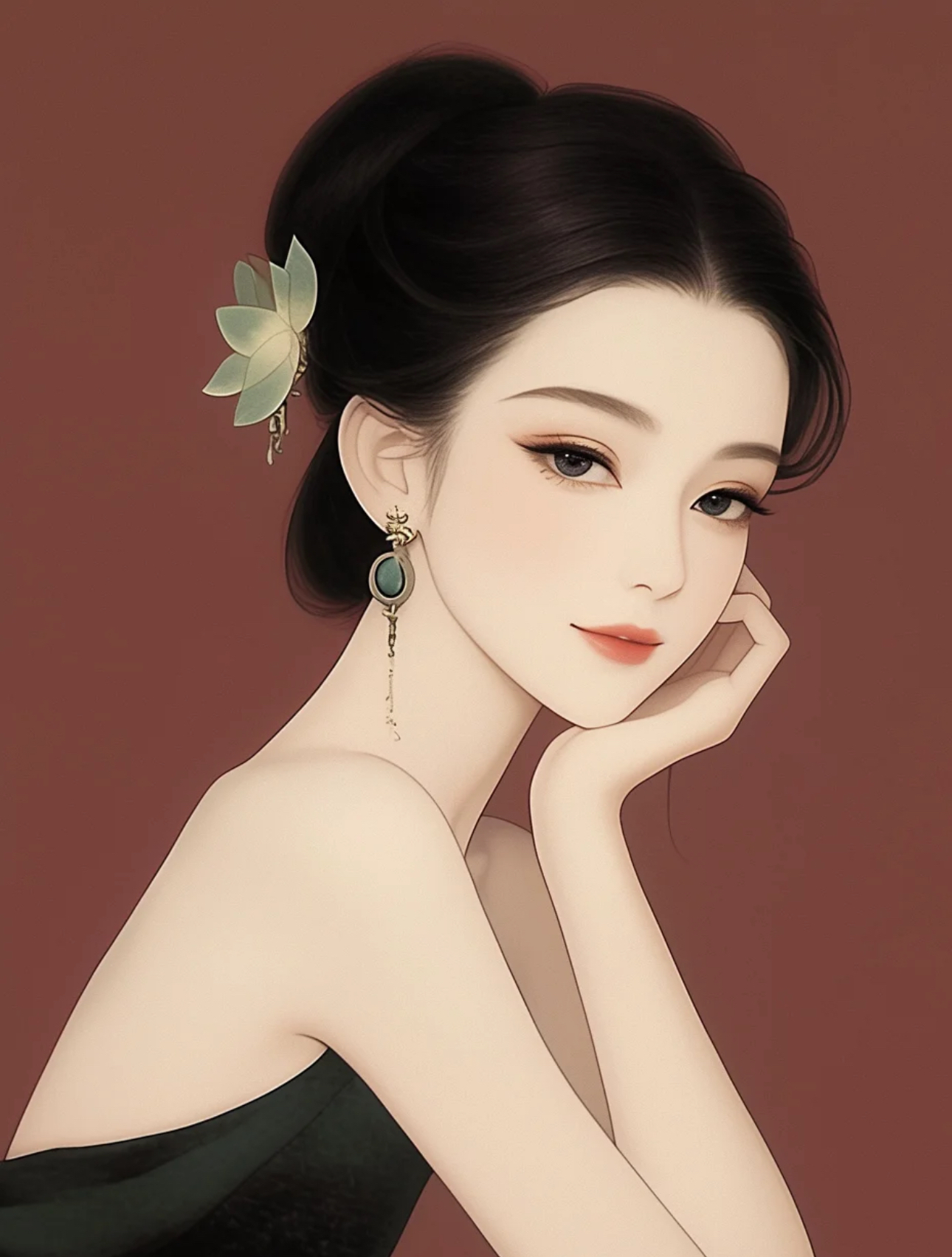 古风美人插画半边脸图片