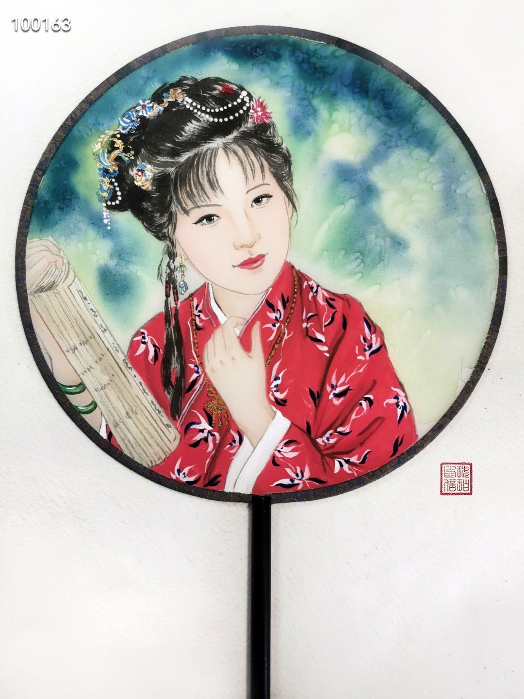 画画交流组#  琥珀红楼梦十二钗国画扇子欣赏收藏 12幅整套价:3200元