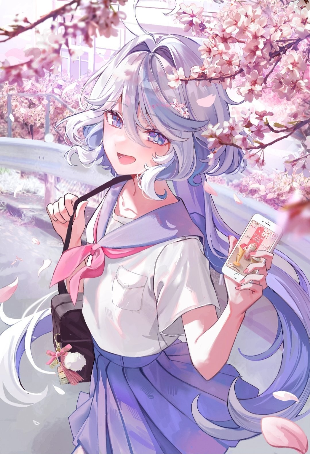 在樱花树下穿校服的芙芙[打call]