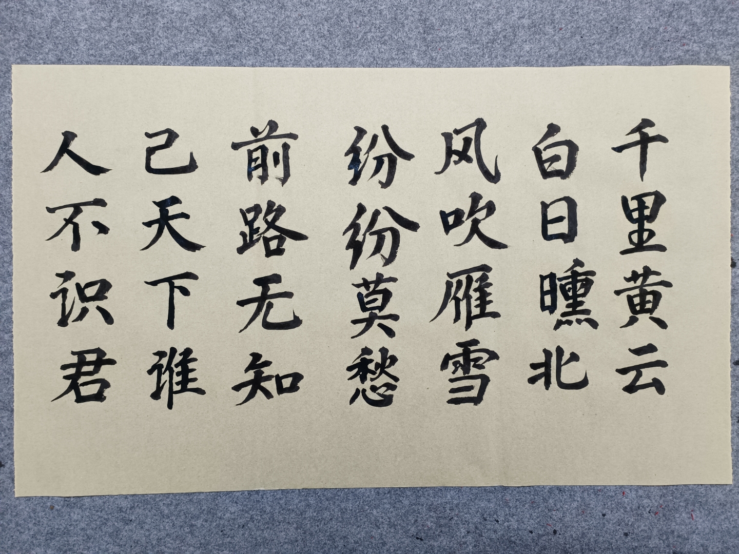 千里黄云白日曛,北风吹雁雪纷纷.