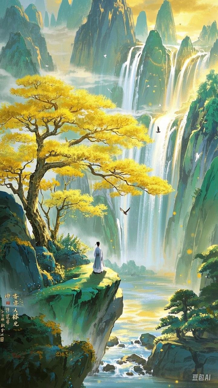我站在山巅,俯瞰着蜿蜒的河流,耳边仿佛响起了水声潺潺,远处瀑布飞流
