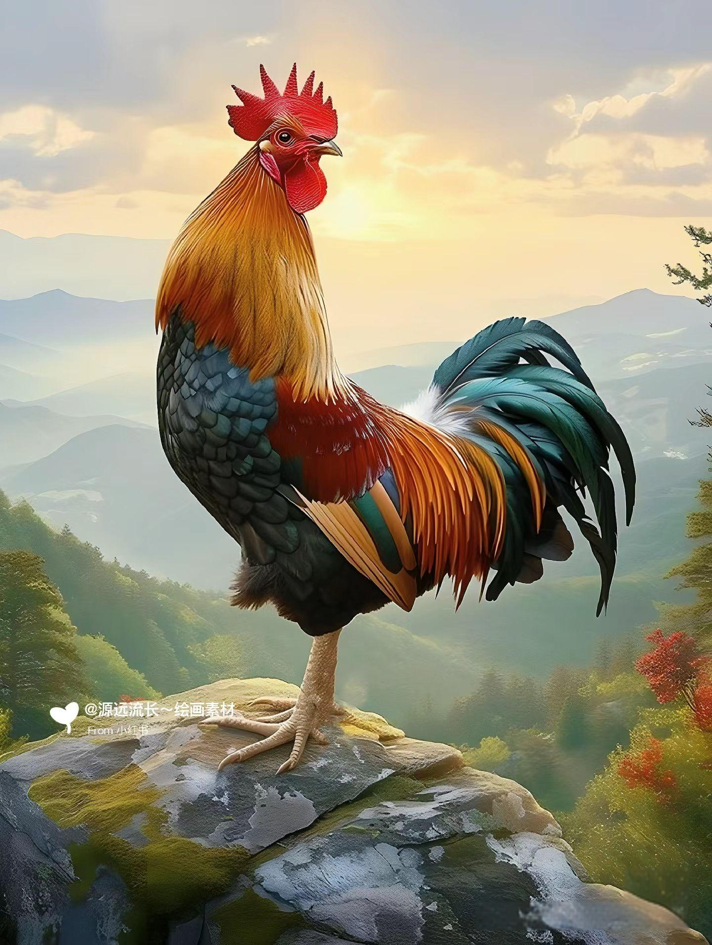 这只公鸡,站在岩石上多威风!羽毛五彩斑斓,美得让人心动