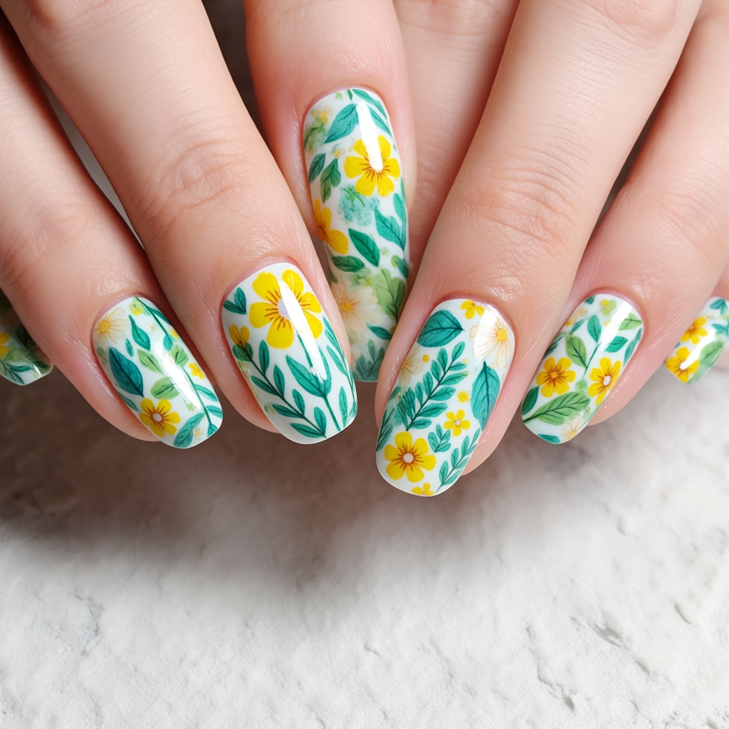 春天就该把花园搬到指尖上呀 这组糖果色小花美甲太戳少女心了 嫩黄