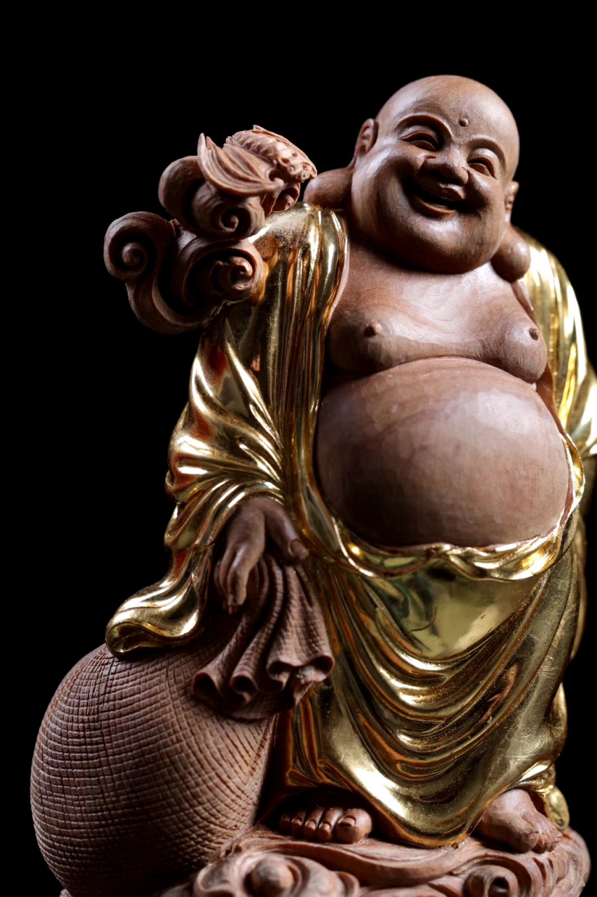 【福在眼前—老山檀贴金】 弥勒佛,未来之佛,能给人们福气,祥和之气