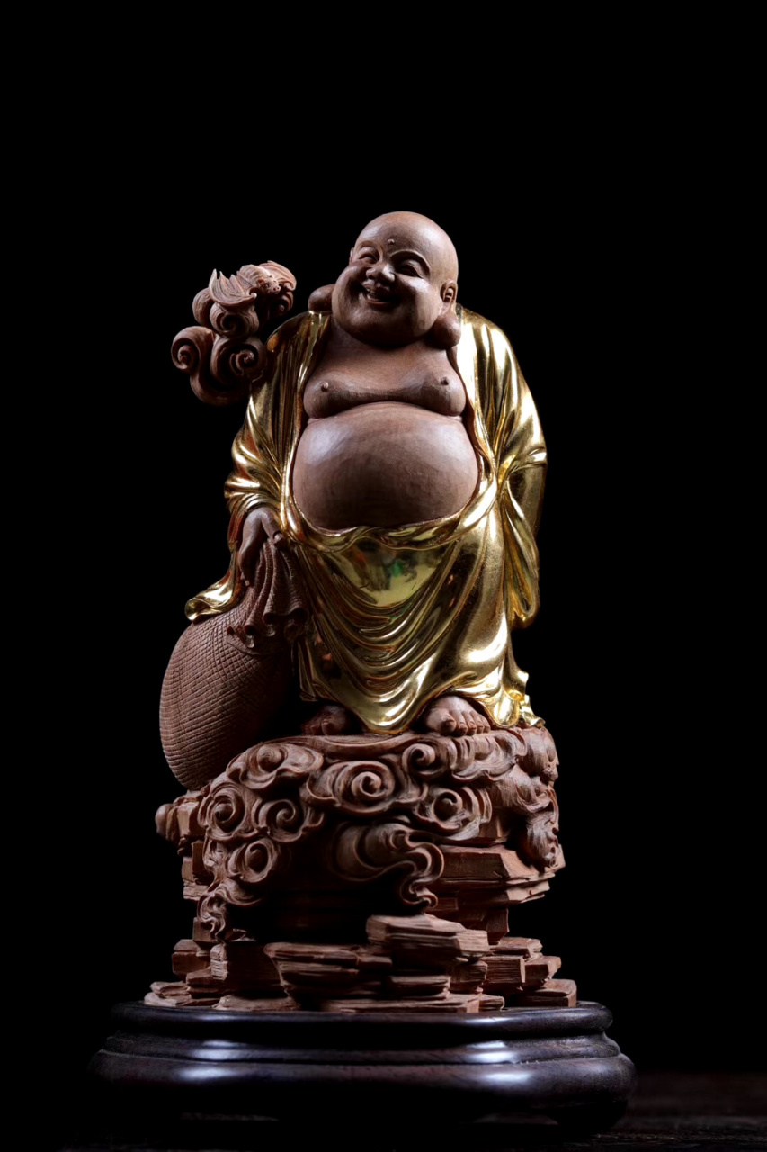 【福在眼前—老山檀贴金】 弥勒佛,未来之佛,能给人们福气,祥和之气