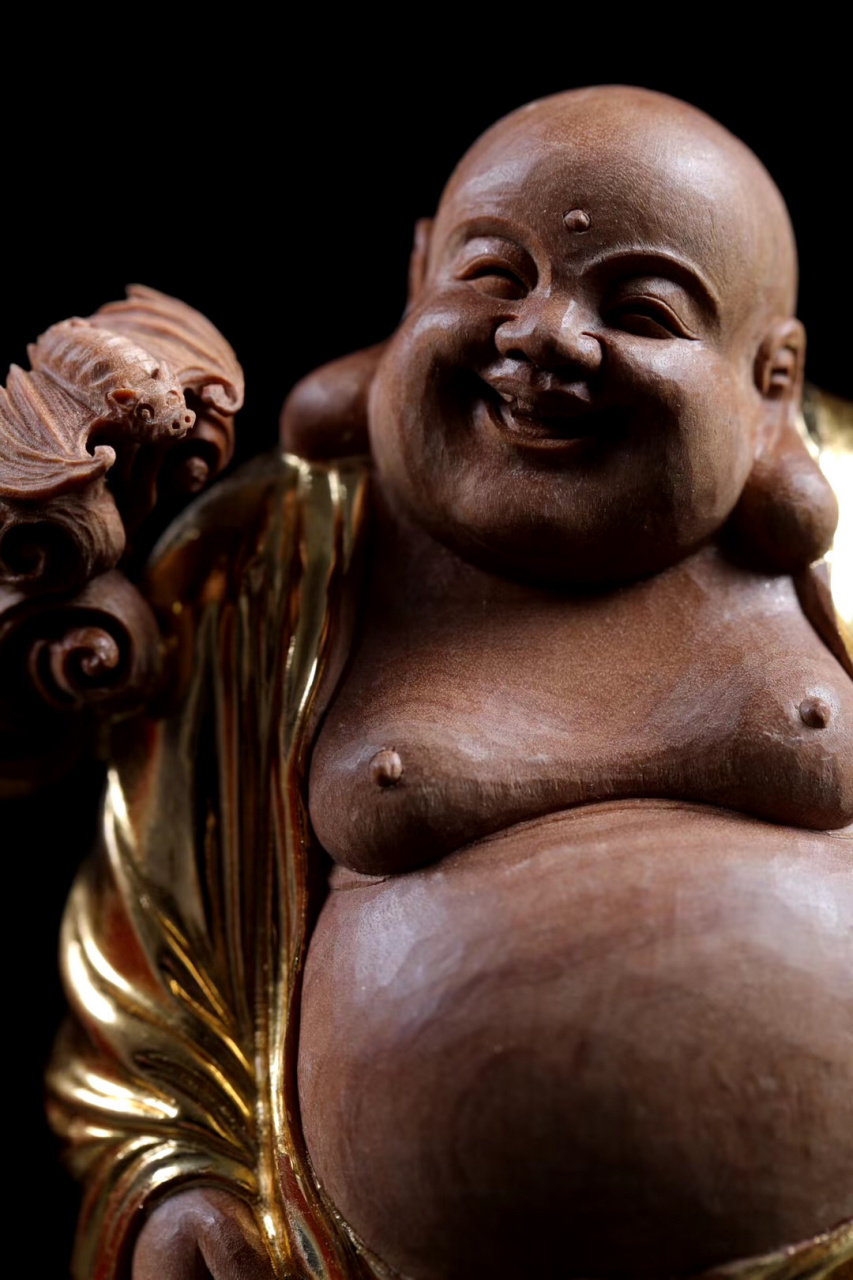 【福在眼前—老山檀贴金】 弥勒佛,未来之佛,能给人们福气,祥和之气