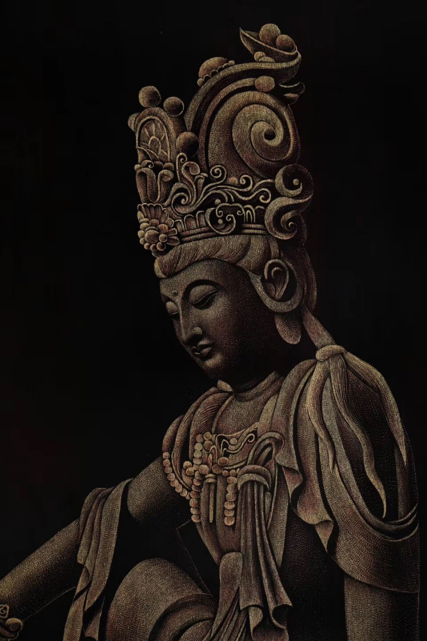 自在观音 挂屏  影雕戗金工艺造画,画面丰富立体, 悬于厅堂书斋,皆