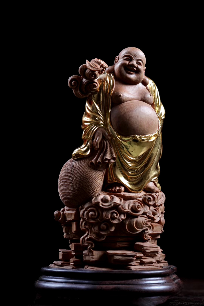 【福在眼前—老山檀贴金】 弥勒佛,未来之佛,能给人们福气,祥和之气