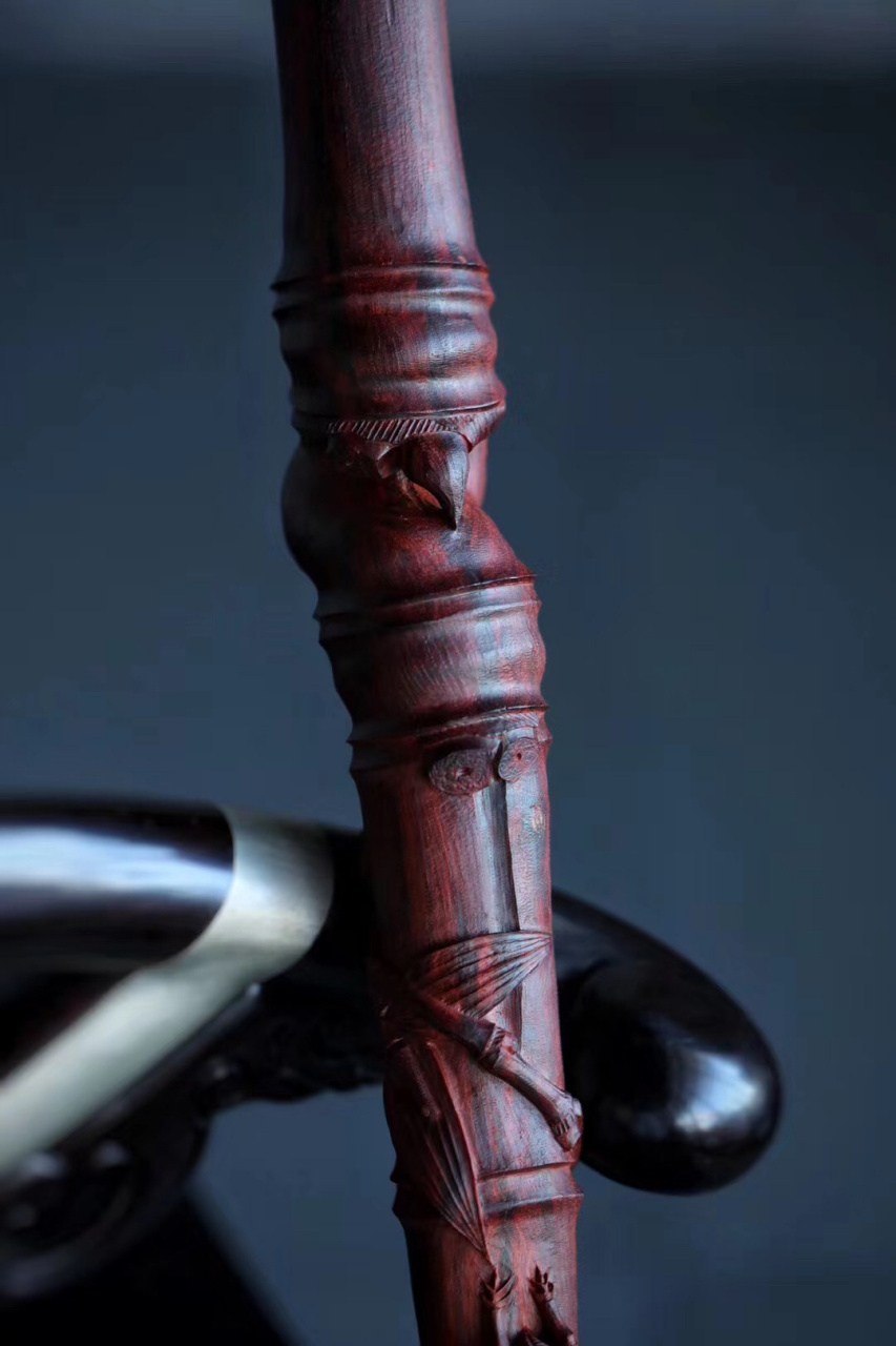 知足 | 拐杖  印度小叶紫檀整料手工雕刻 规格:126×6×3.8cm920g