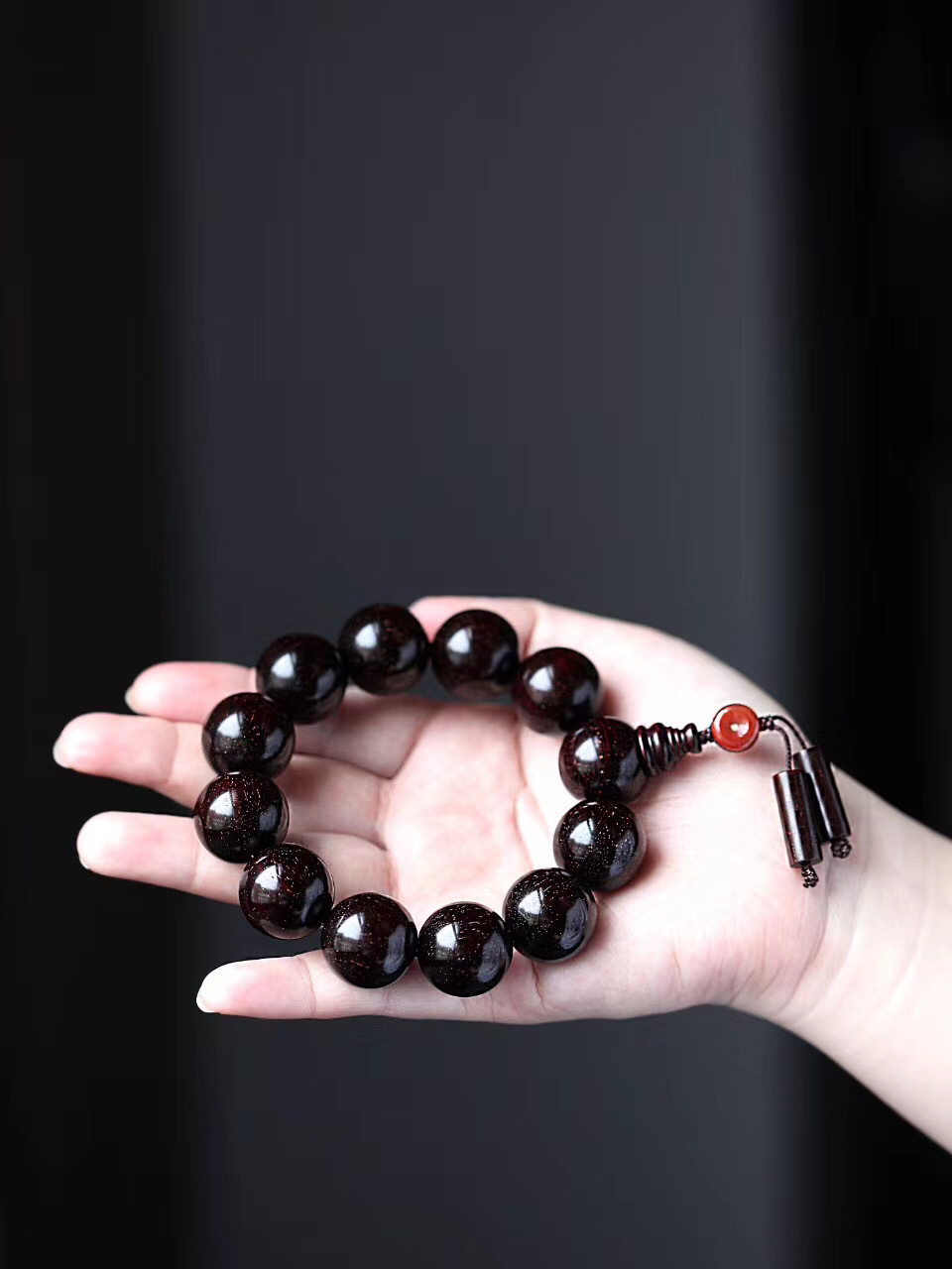 3225 满满金星 高油密包浆老料 20mm佛珠小叶紫檀 约70.9g.