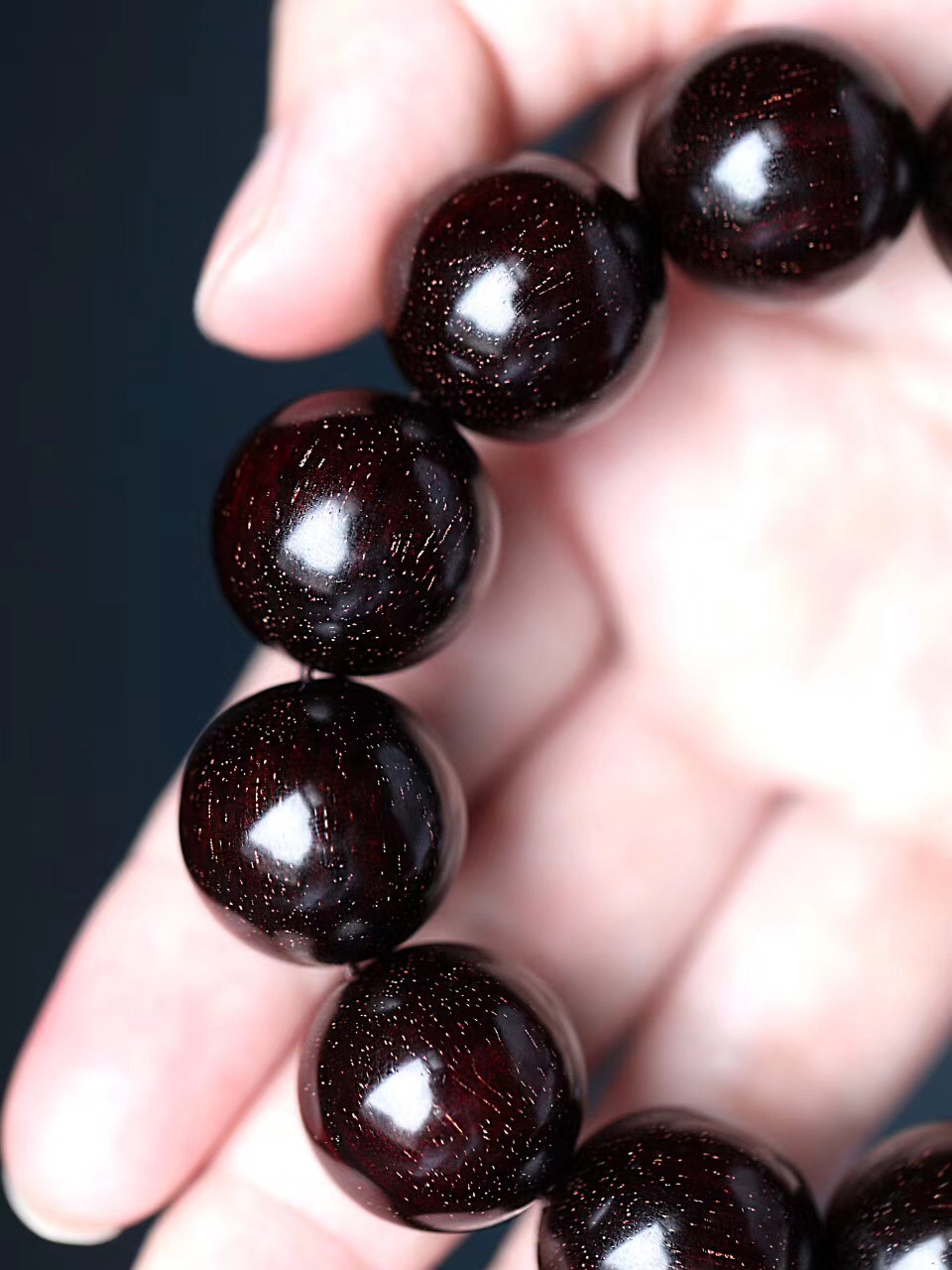 3225 满满金星 高油密包浆老料 20mm佛珠小叶紫檀 约70.9g.