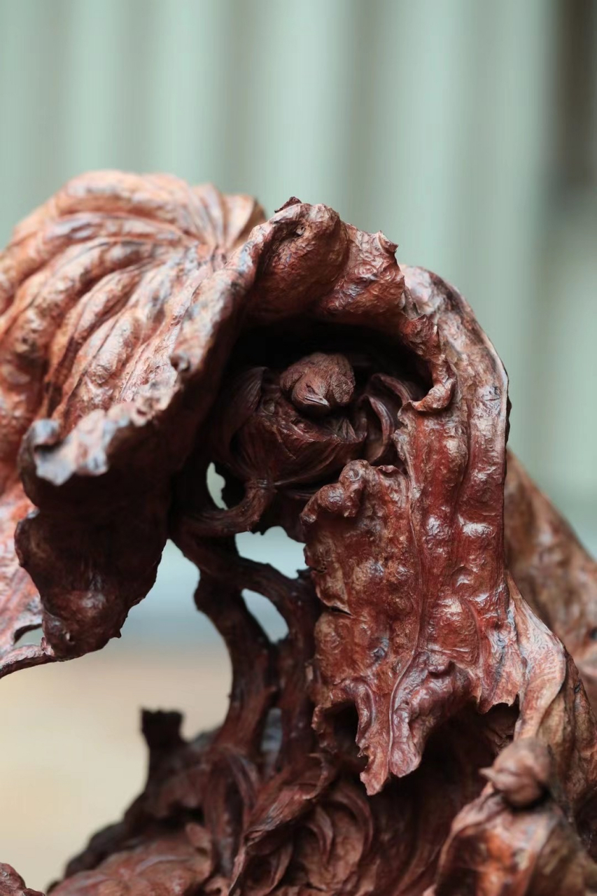 海南黄花梨老油梨 作品【残荷秋韵】摆件 写实作品,海黄老料整木雕刻