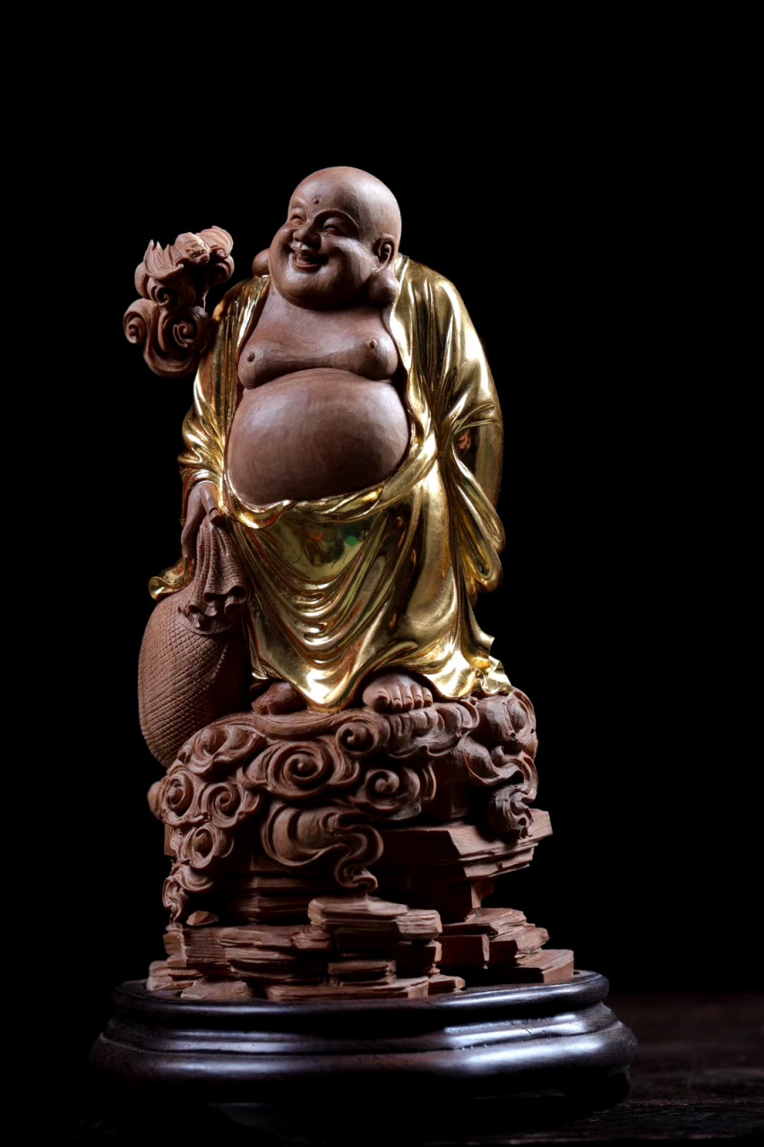 【福在眼前—老山檀贴金】 弥勒佛,未来之佛,能给人们福气,祥和之气