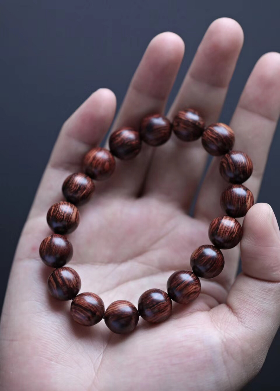 5502 沉水级 紫油梨老料 满纹手串12mm 海南黄花梨 降香味浓 约17.8g