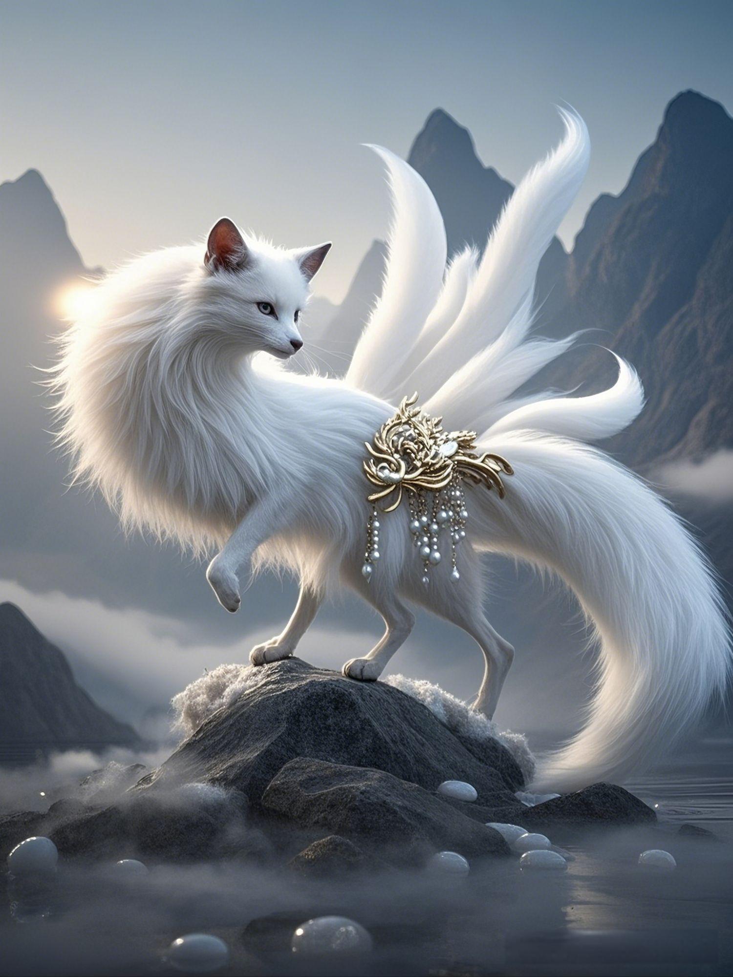 哇,这狐狸美得像九尾天狐下凡,站在云端上,自带仙气!