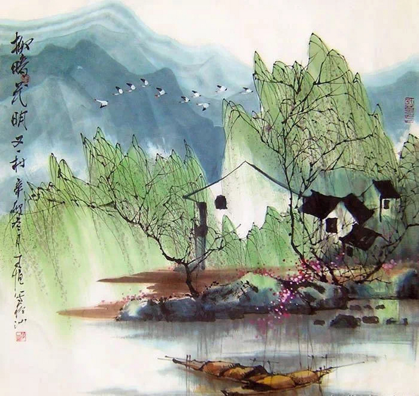 诗与画《游山西村 宋 陆游 莫笑农家腊酒浑,丰年留客足鸡豚.