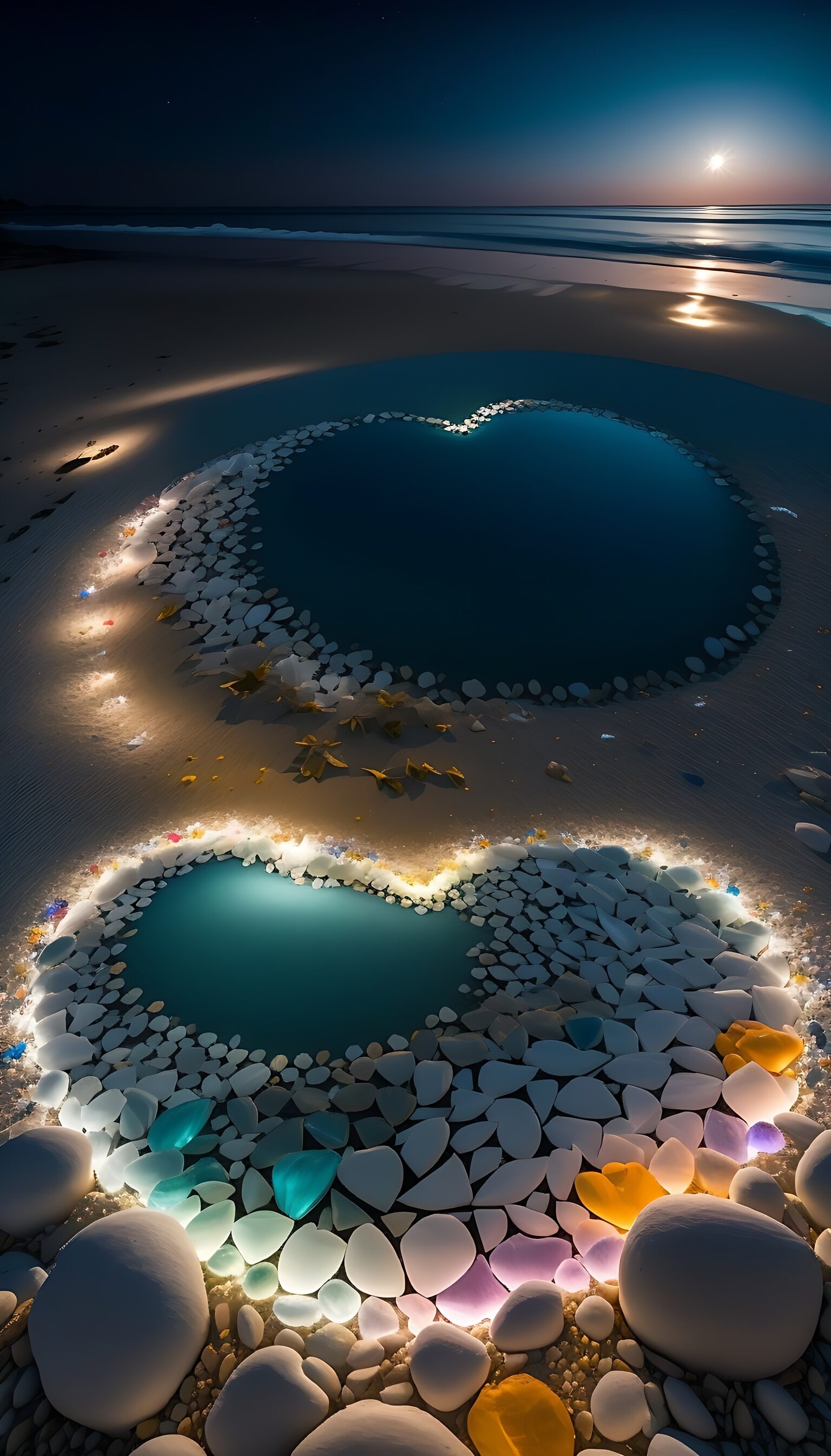 夜光海浪下的温柔心跳,在这片月光沙滩留下爱的印记.