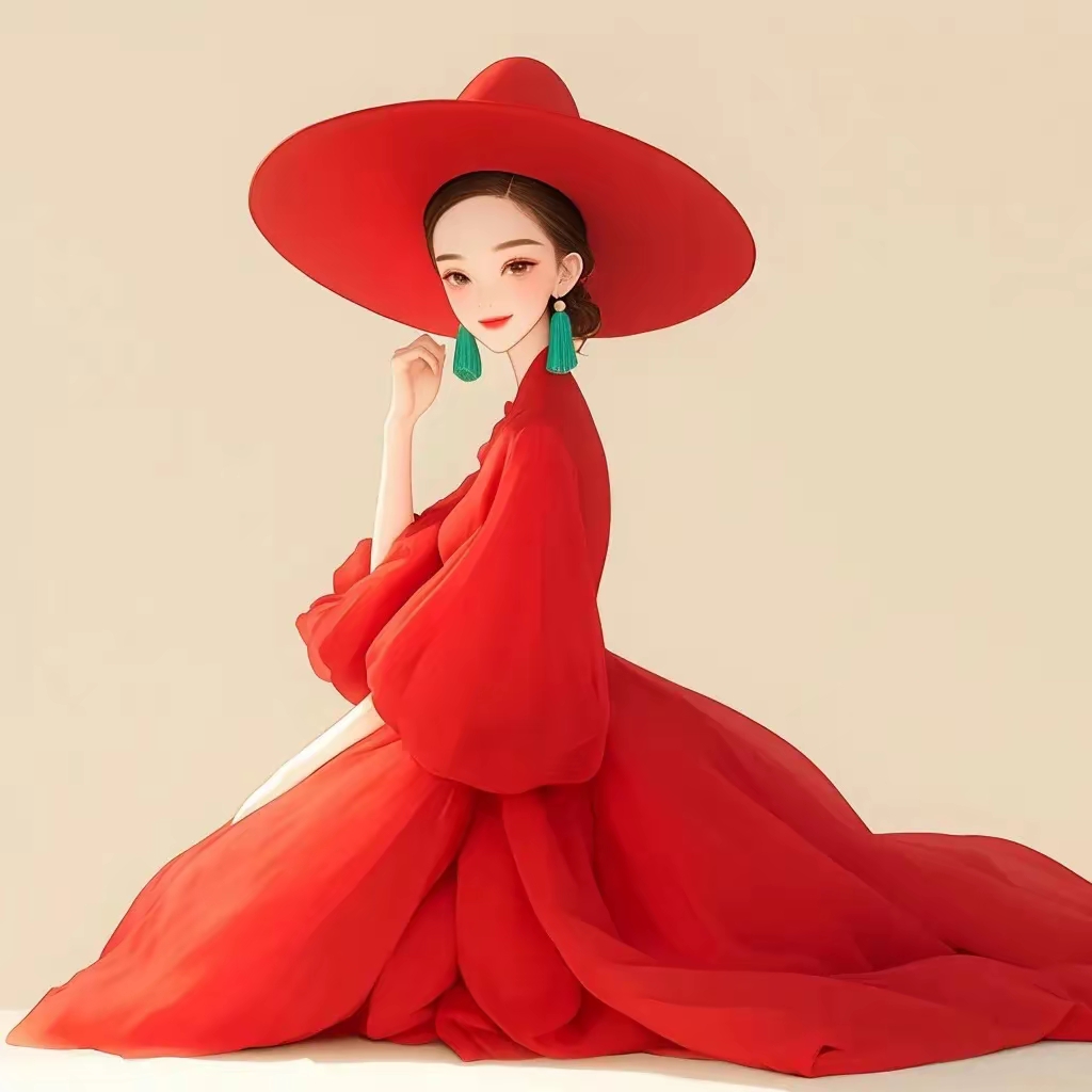 红色系头像分享～红裙佳人坐姿美,一颦一笑动人心