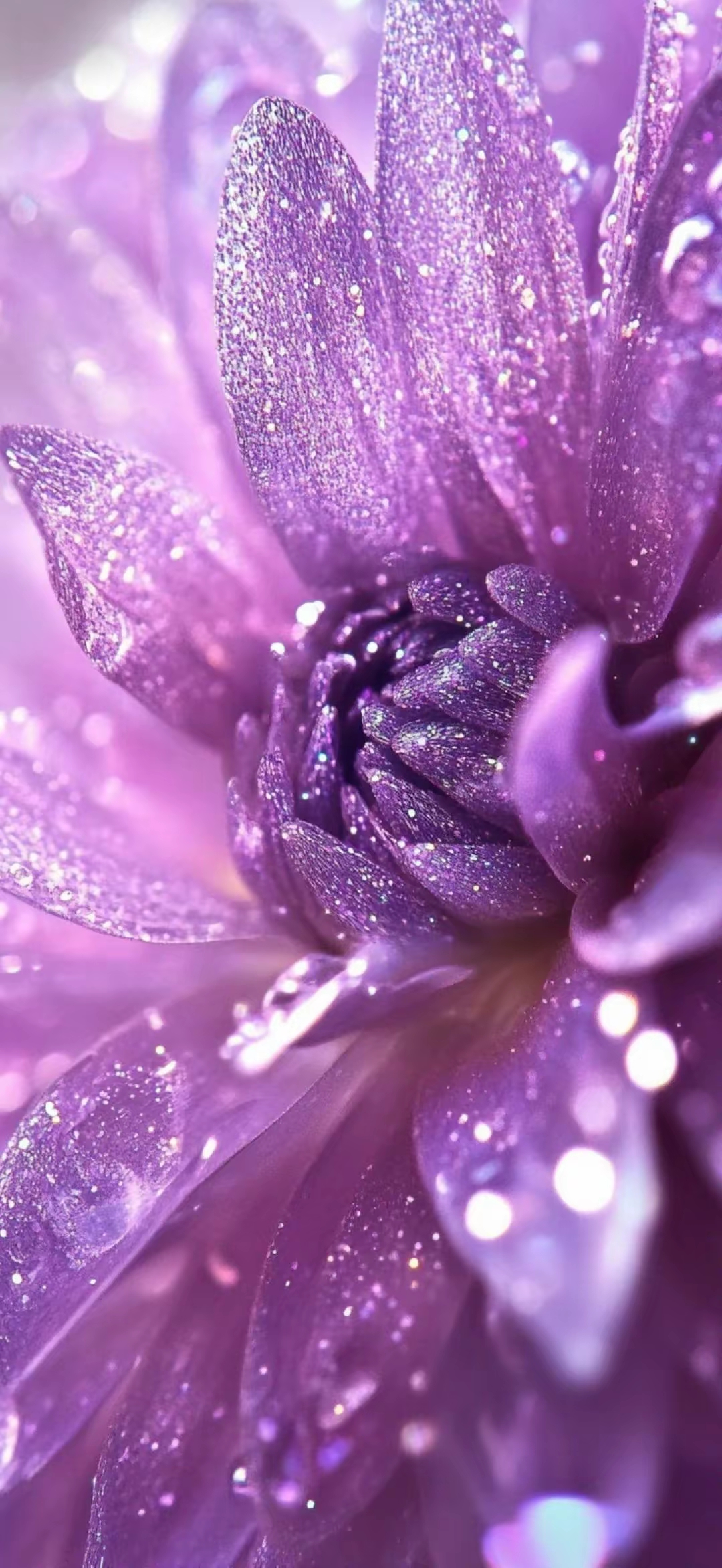 手机壁纸～这些花朵闪着梦幻的紫色光芒,像星空一样
