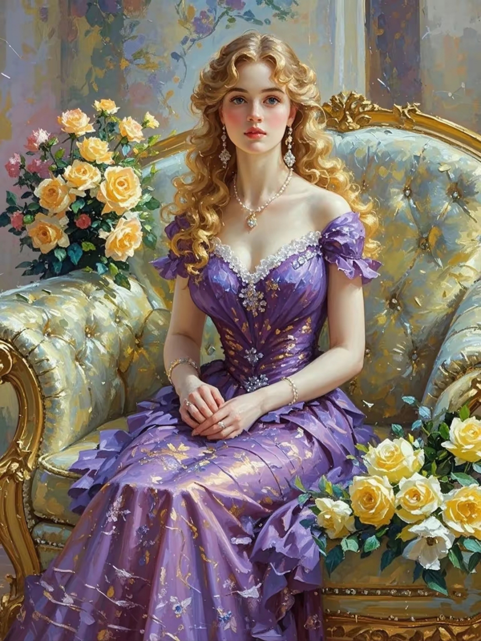 头像分享～油画里身着紫色长裙的美女