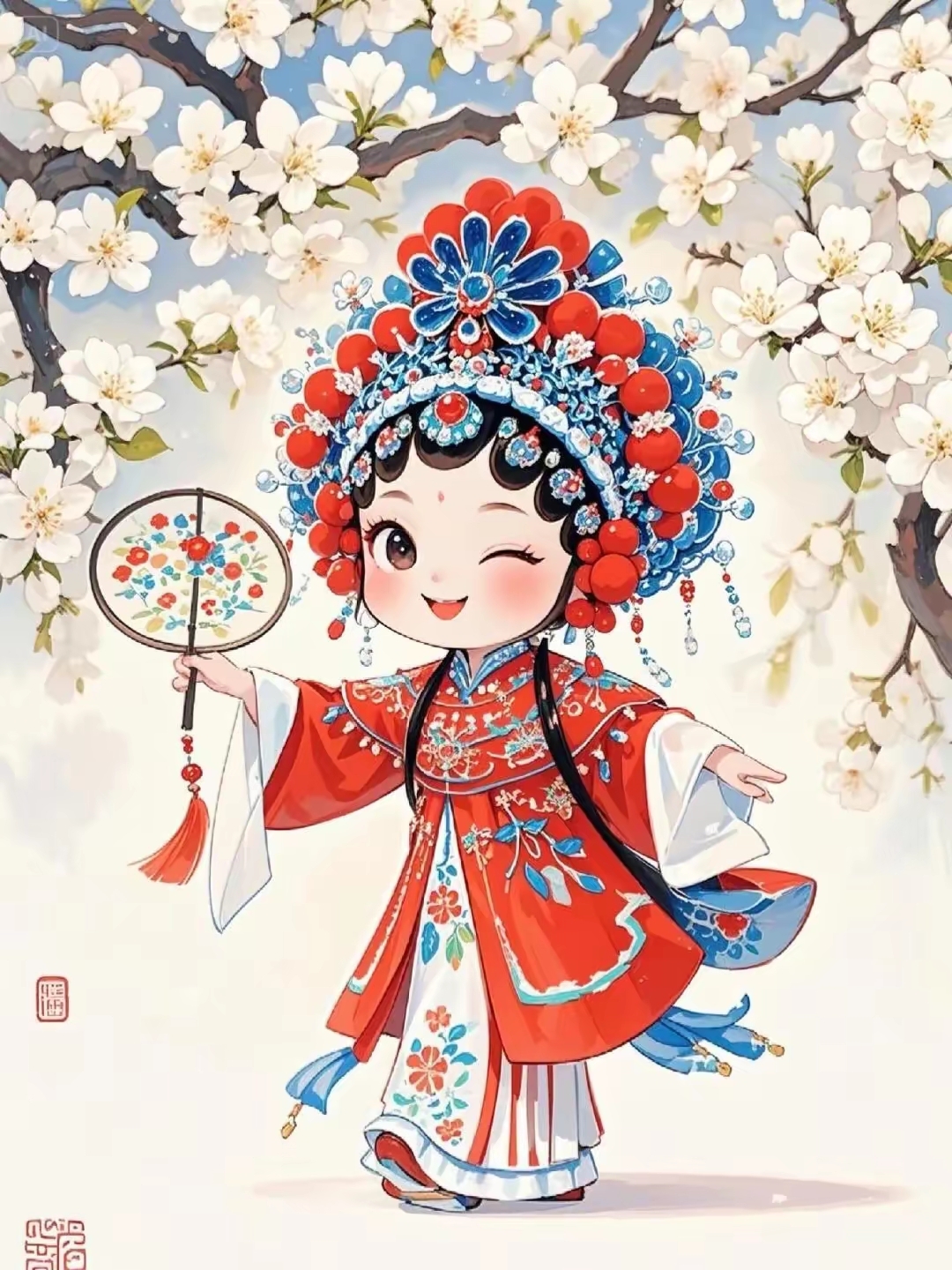 头像分享～戏曲风格的卡通人物,手持团扇,真是美翻了 #小时候的新年