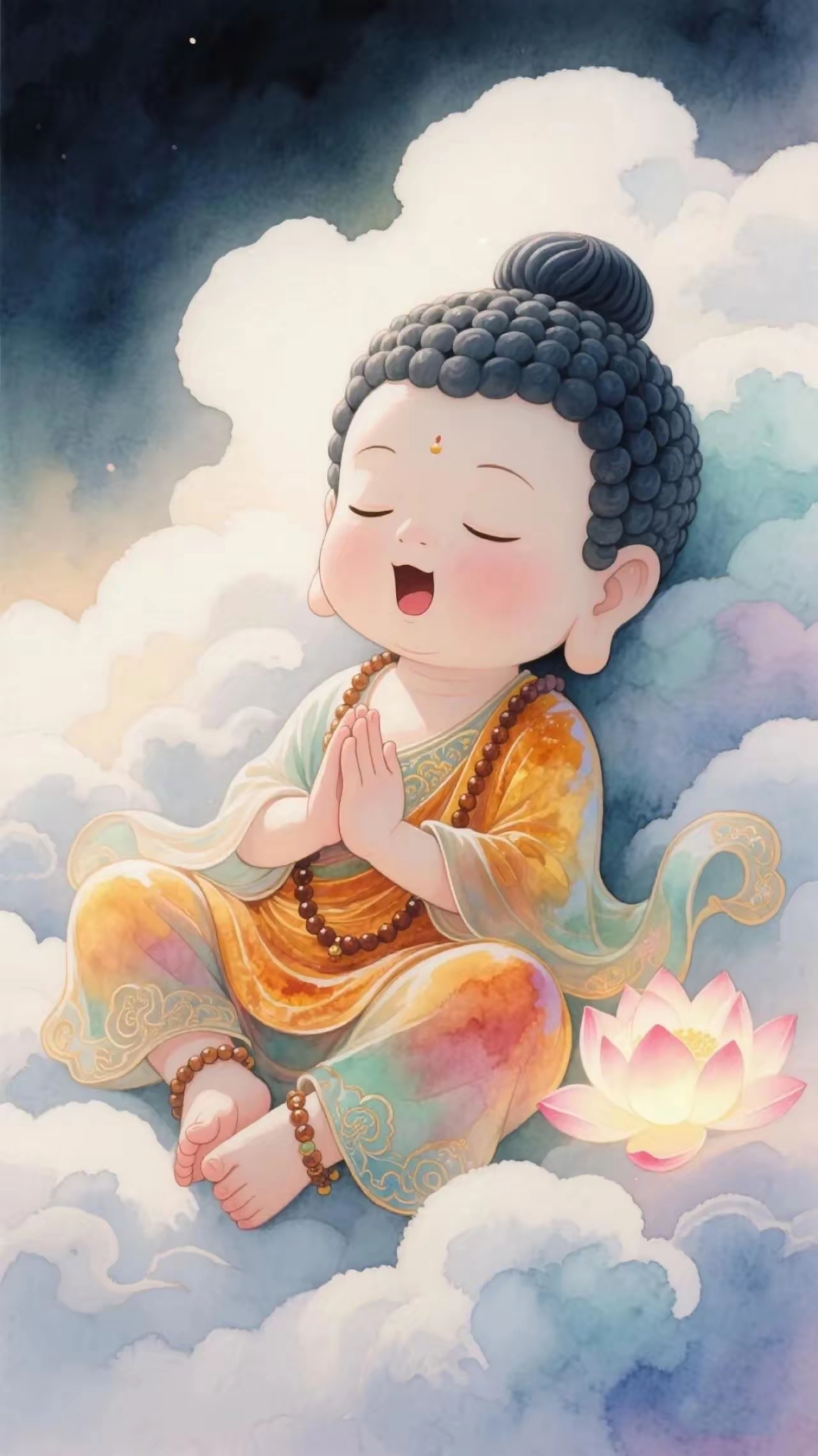 手机壁纸～在打坐的小和尚,好萌好可爱啊,祝一切平安顺遂