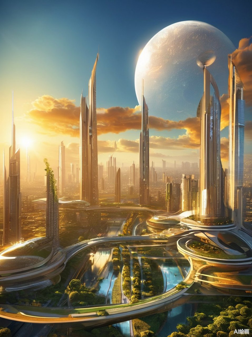 在这个科幻世界里,我眼前的城市犹如一幅未来画卷,展现出人类无尽的