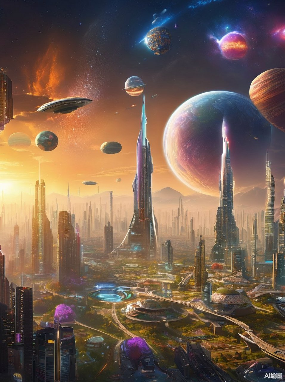 在这个科幻世界里,我眼前的城市犹如一幅未来画卷,展现出人类无尽的