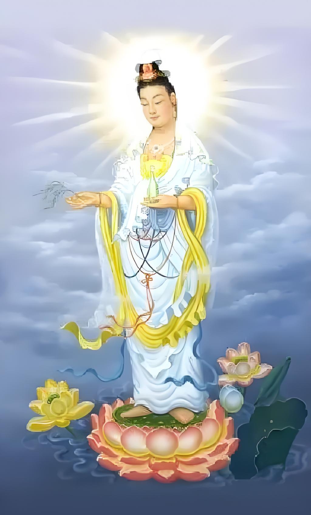 观世音菩萨慈悲为怀,莲花台上显圣容.南无阿弥陀佛