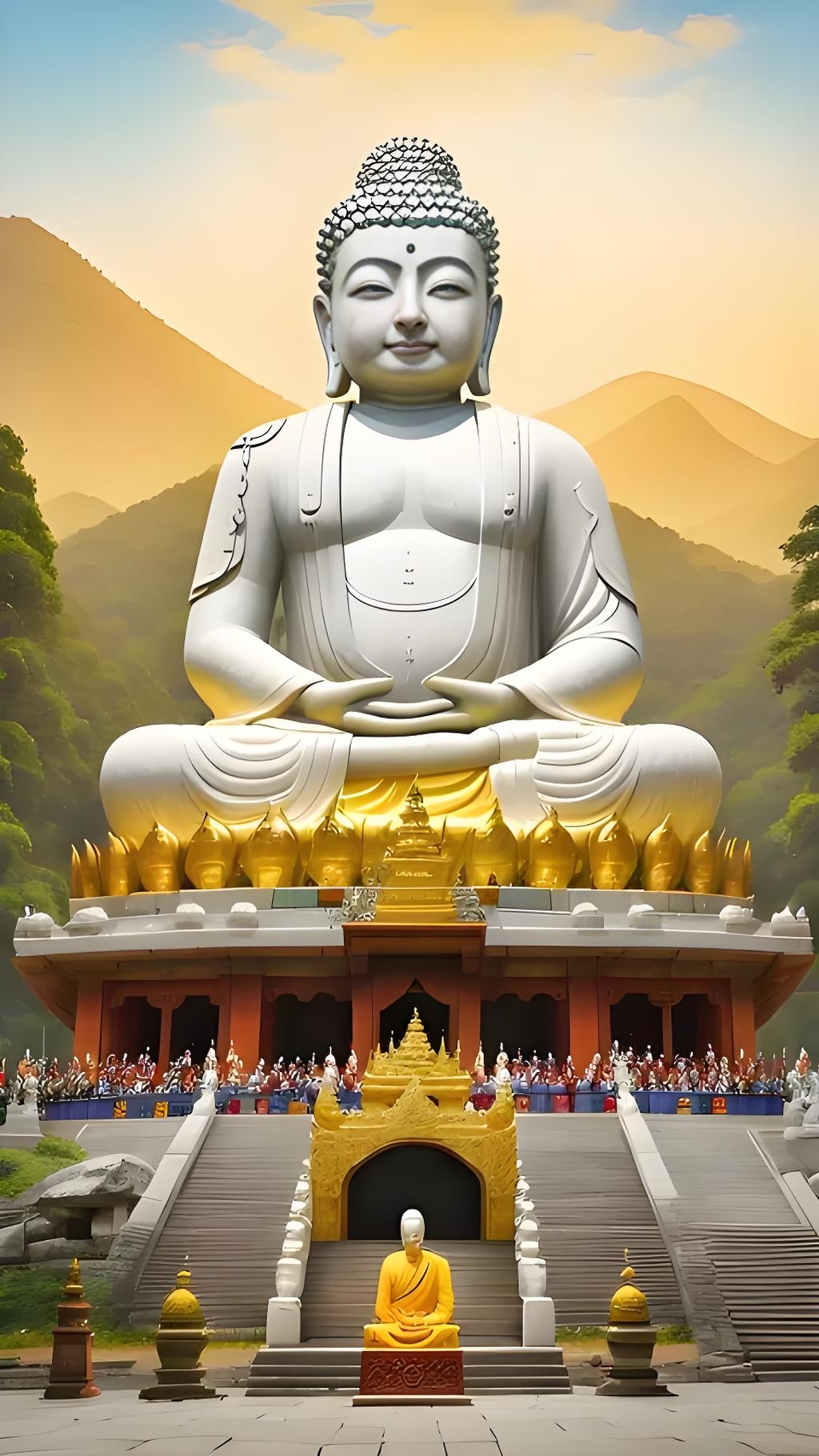 这尊大佛好庄严,坐在山脚下,金光闪闪,感觉心灵都被净化了