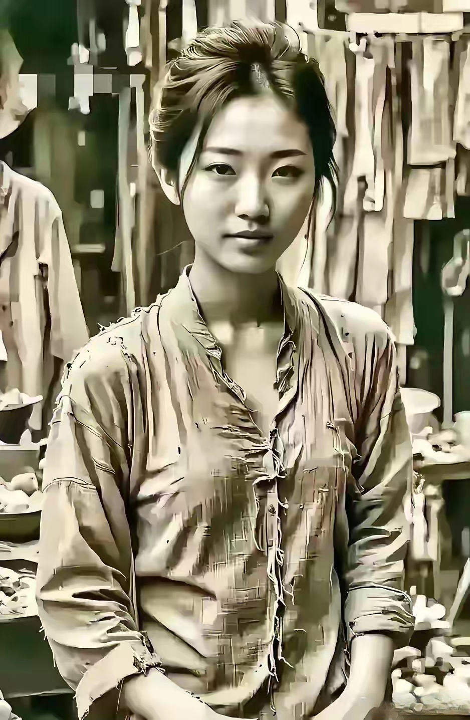 看到这个漂亮的姑娘,穿着破烂的衣服,但也无法掩盖她的绝世姿容.