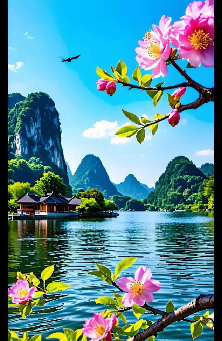 花朵风景 山水好运图片