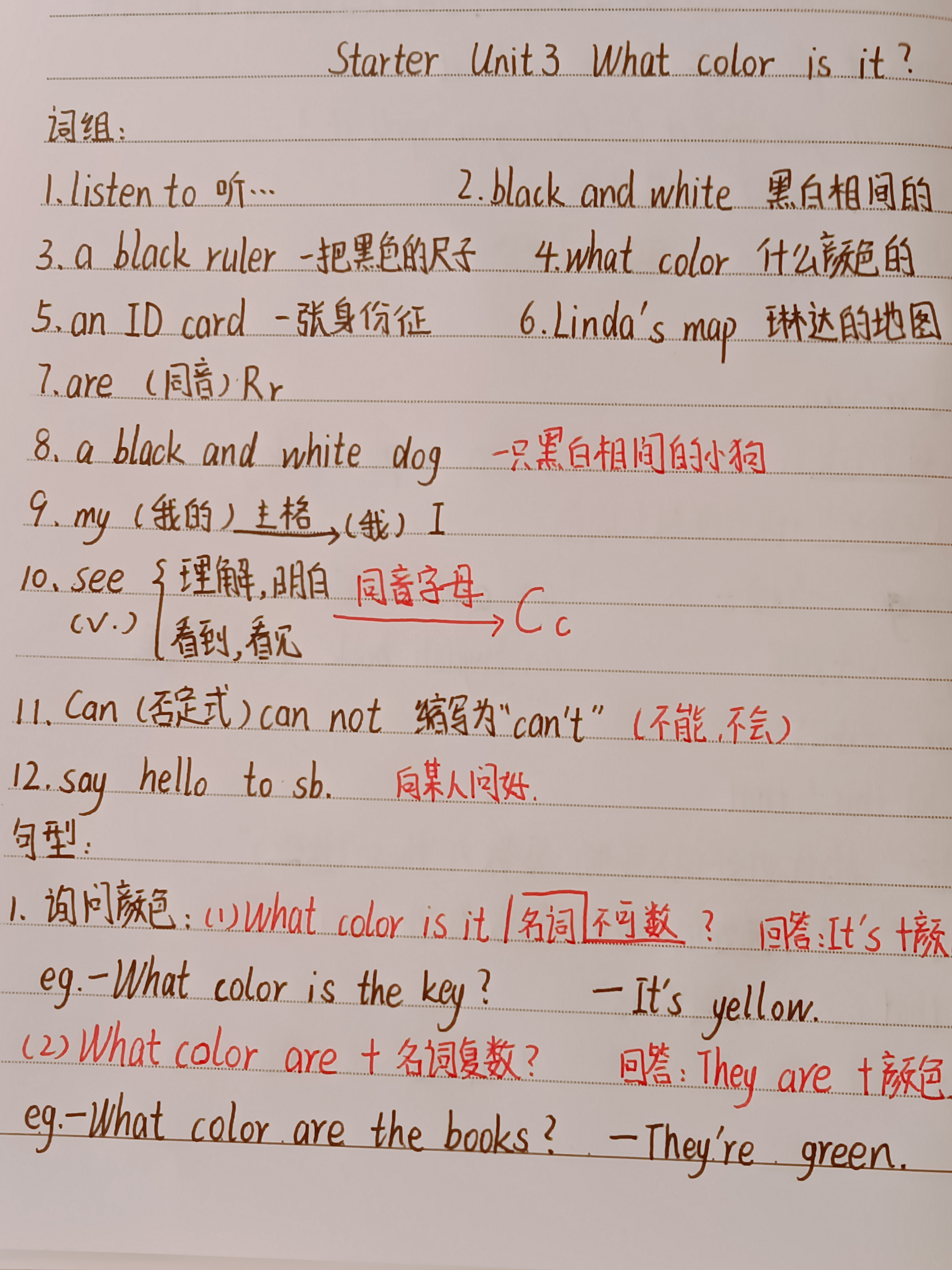 七年级上册英语书 标题:starter  unit  3 笔记 wow!