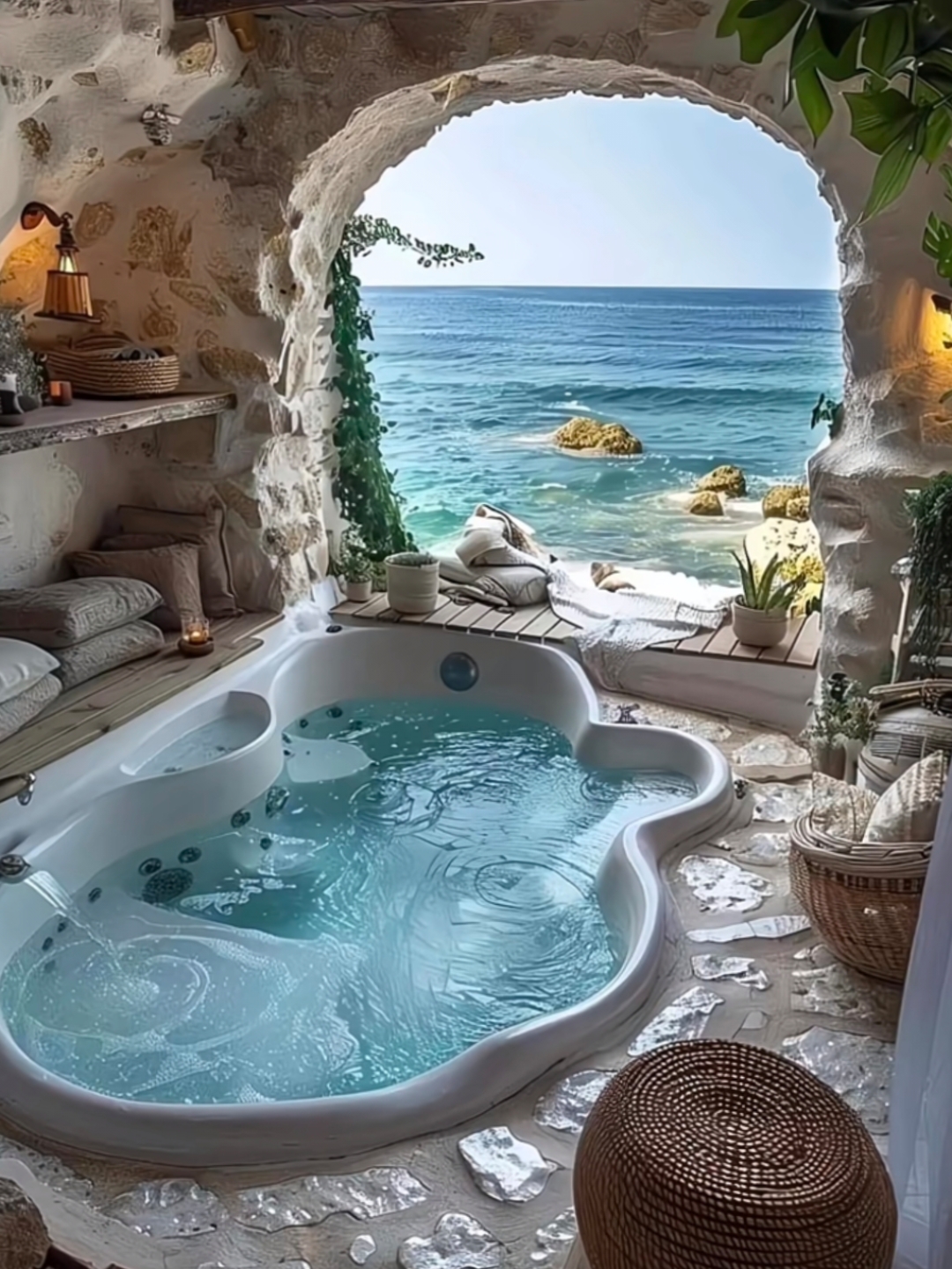 台州温岭石塘洞下沙滩月半湾民宿:有全景落地窗和情侣浴缸,位置在沙滩